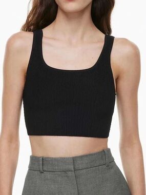 Aritzia Babaton Sculpt Knit Squareneck Cropped Tank Black